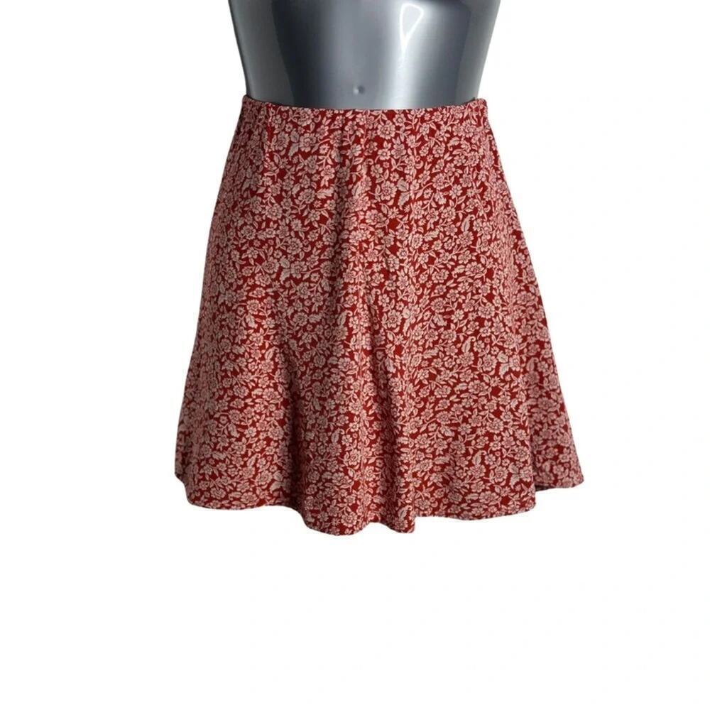 American Eagle Ditsy‎ Floral Lined Rust Red Skater Mini Skirt Size Small